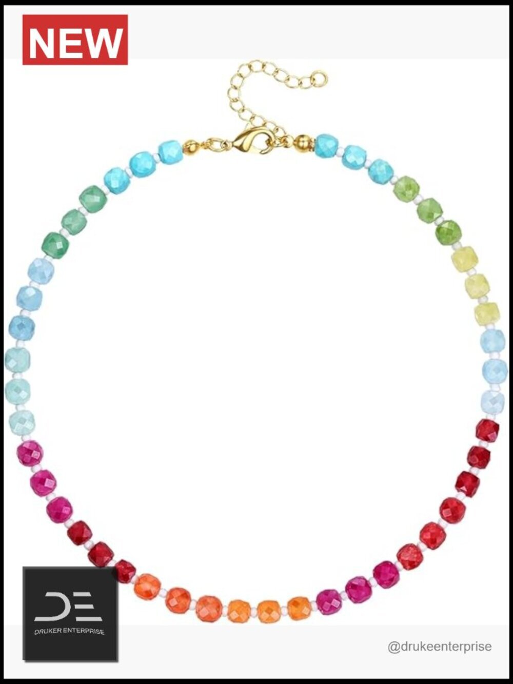 5 Piece Gemstone Bead Choker Necklace Set with 14K Gold Plated Clasp
